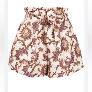 A.L.C. Size 10 Paperbag Linen Shorts with Floral pattern